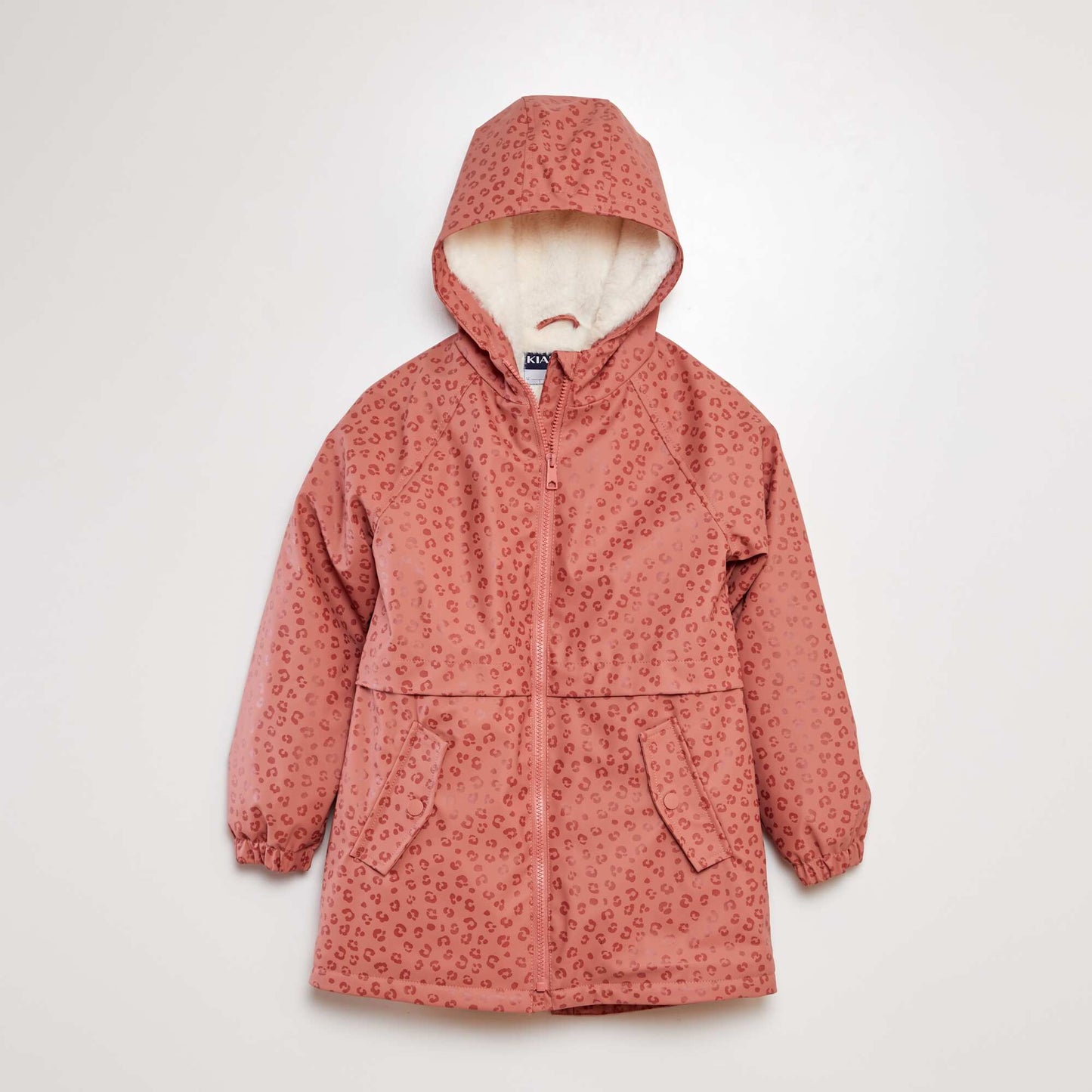 Mid-length faux fur-lined hooded parka PINK