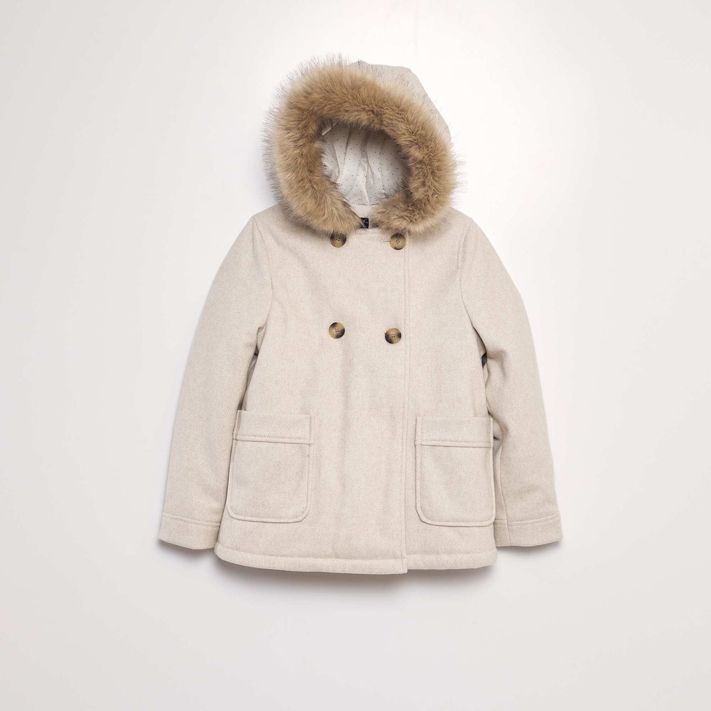 Woolcloth-effect hooded coat BEIGE