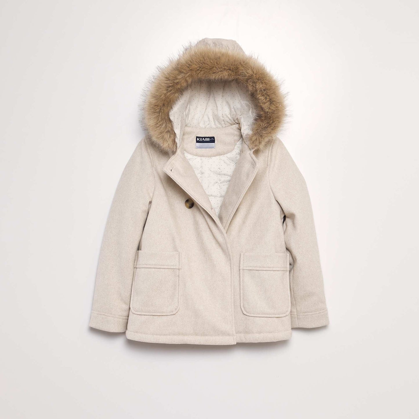 Woolcloth-effect hooded coat BEIGE