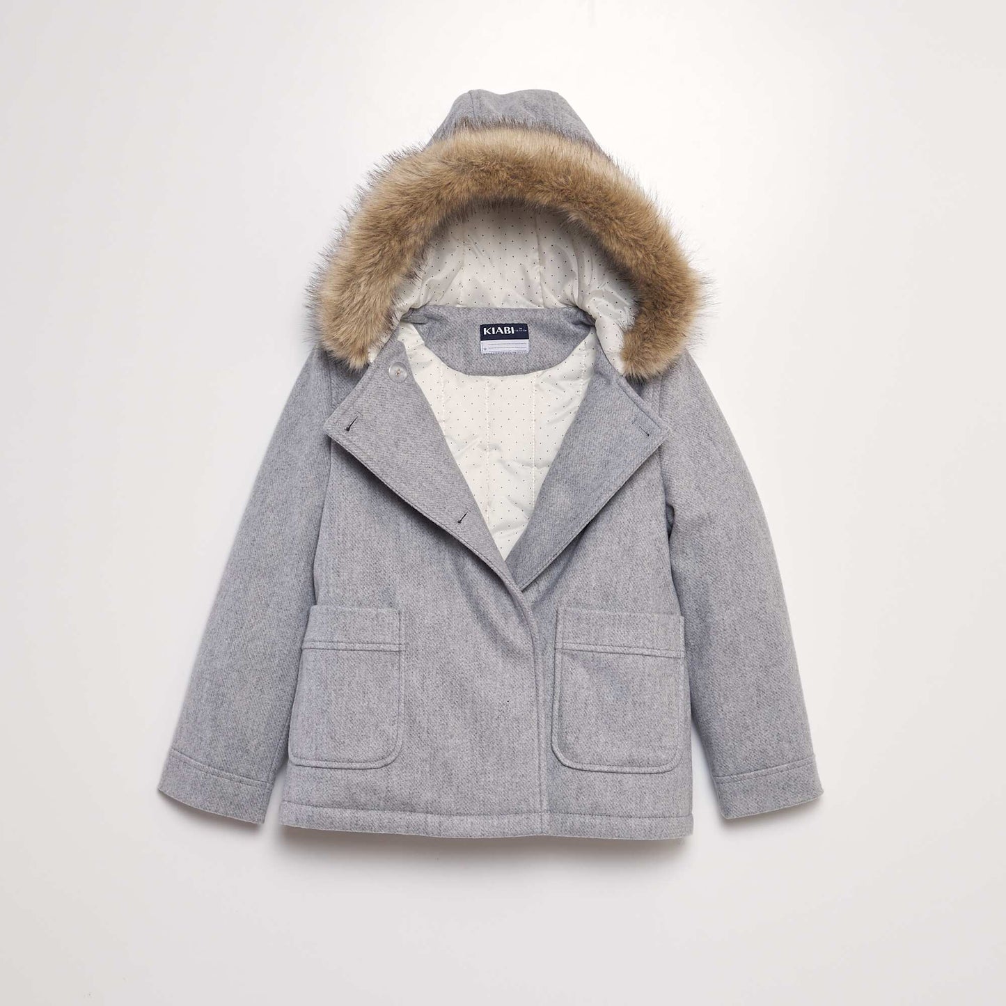 Woolcloth-effect hooded coat BEIGE