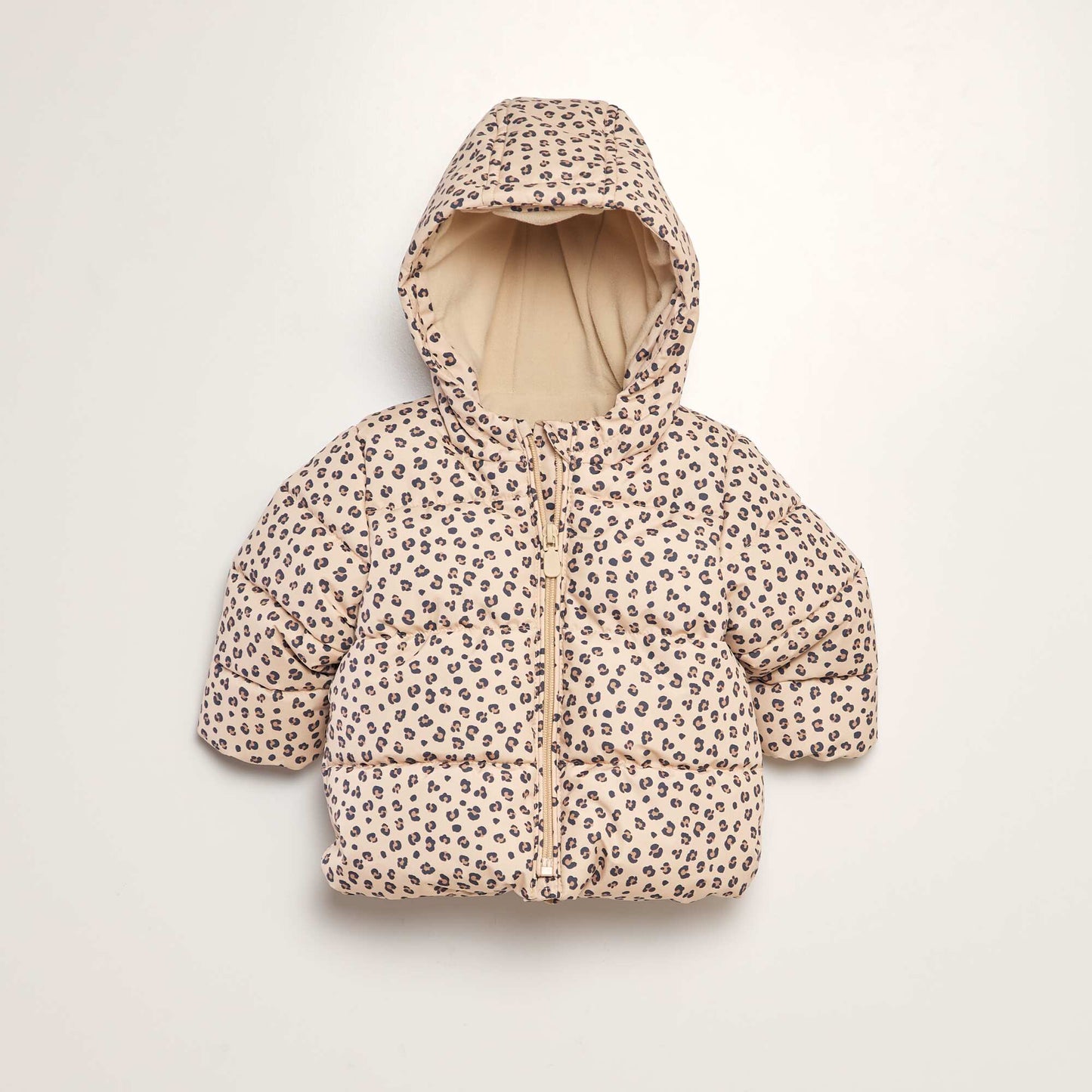 Fleece-lined printed padded jacket BEIGE