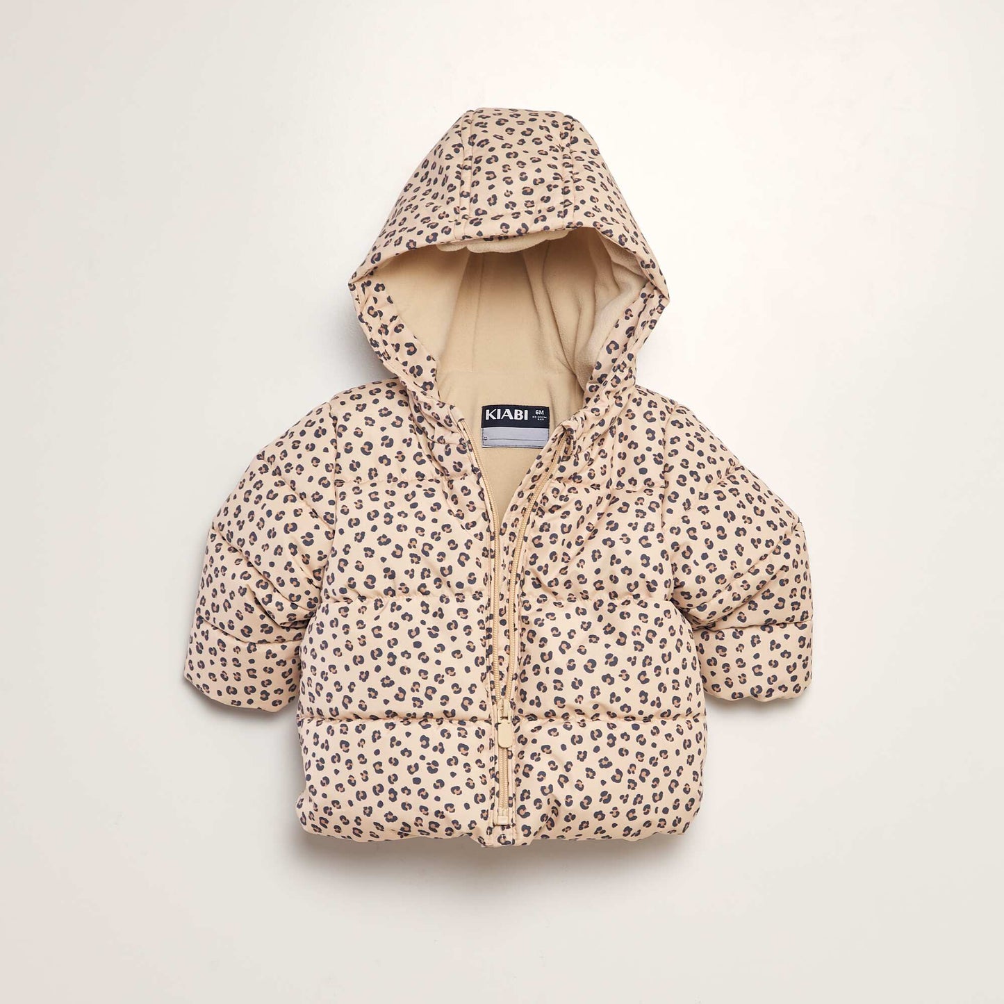 Fleece-lined printed padded jacket BEIGE