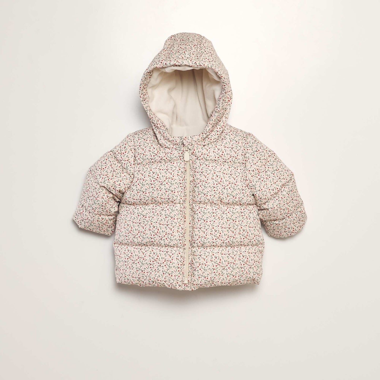 Fleece-lined printed padded jacket BEIGE