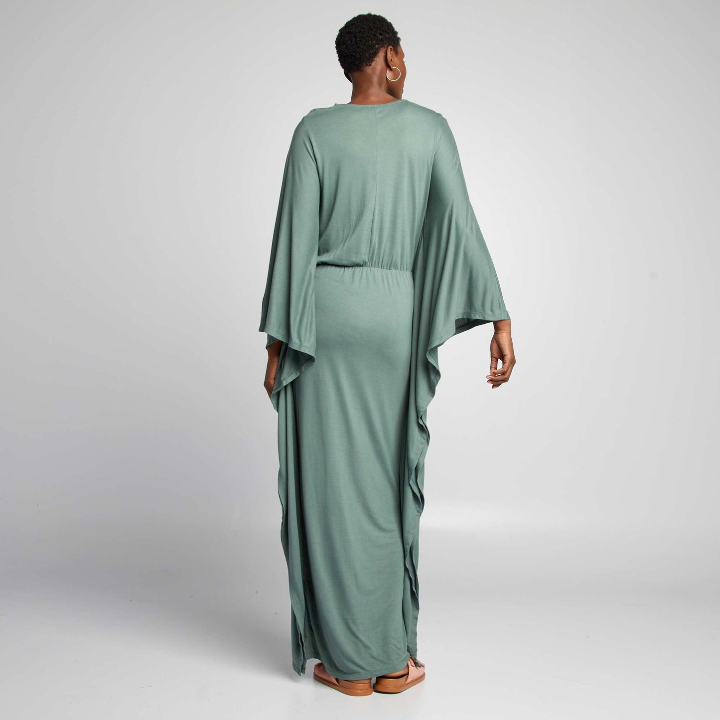 Flowing dress with butterfly sleeves GREEN