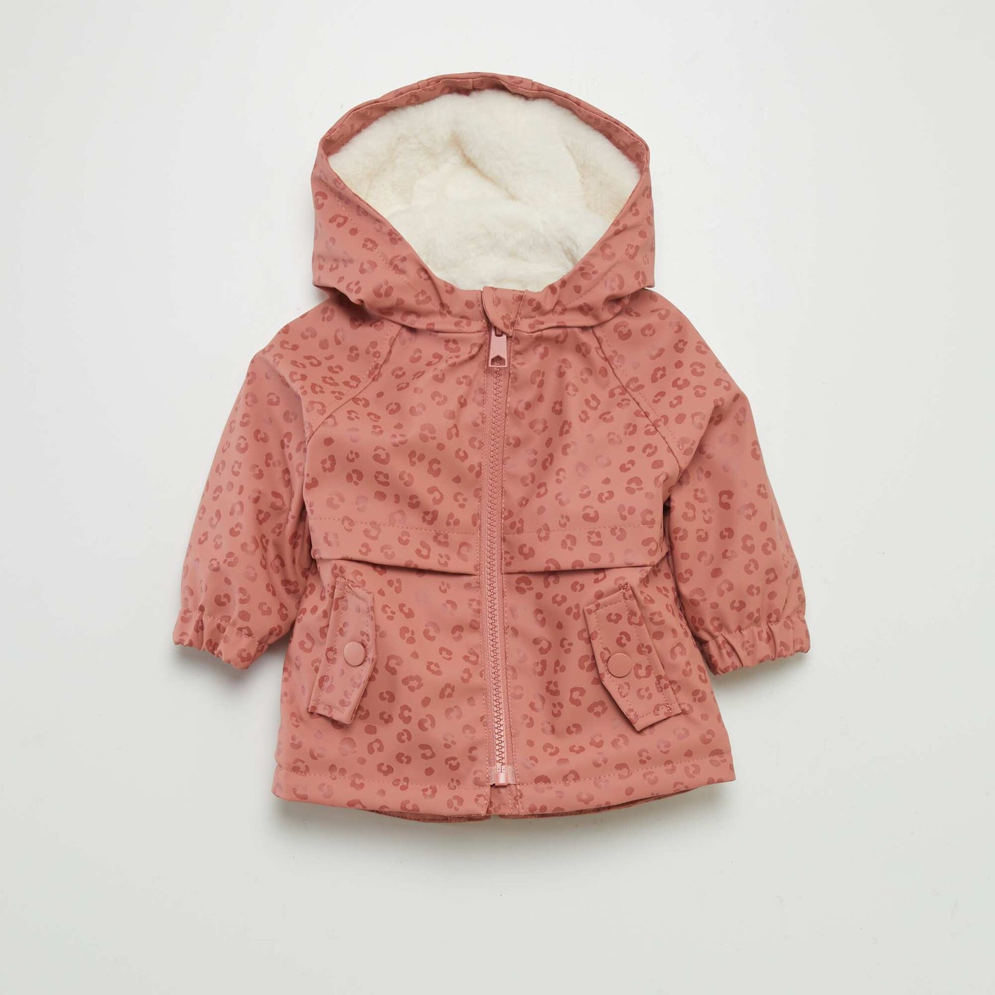 Hooded parka with faux fur trim PINK