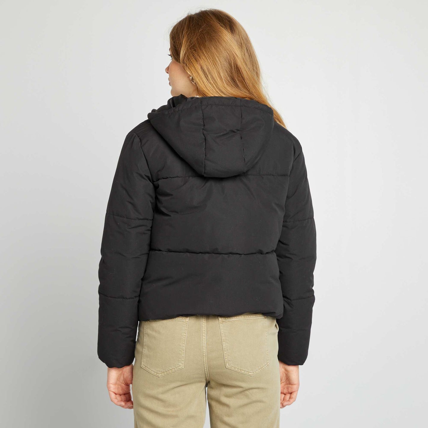 Zip-up hooded padded jacket BLACK