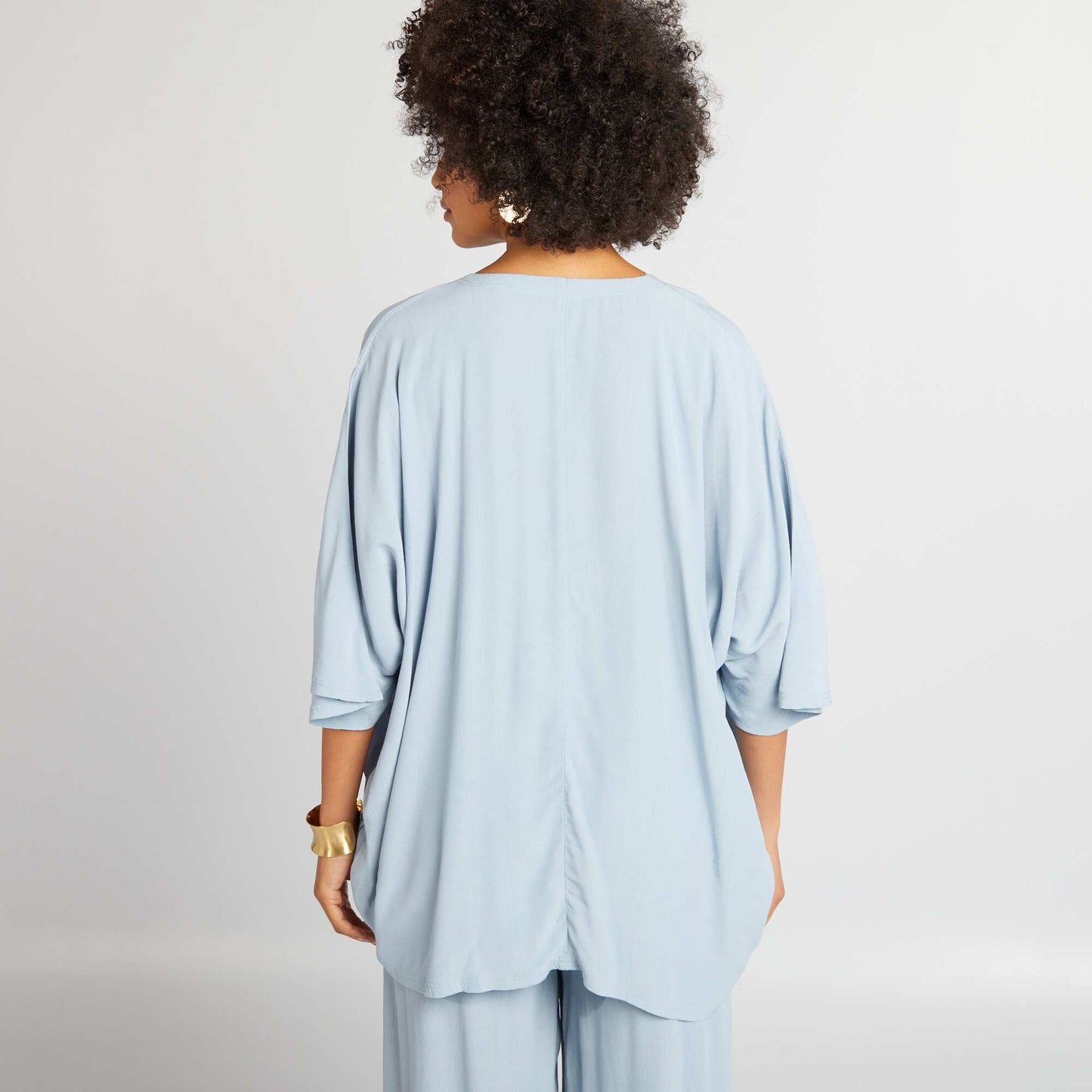 Roomy blouse with cap sleeves BLUE