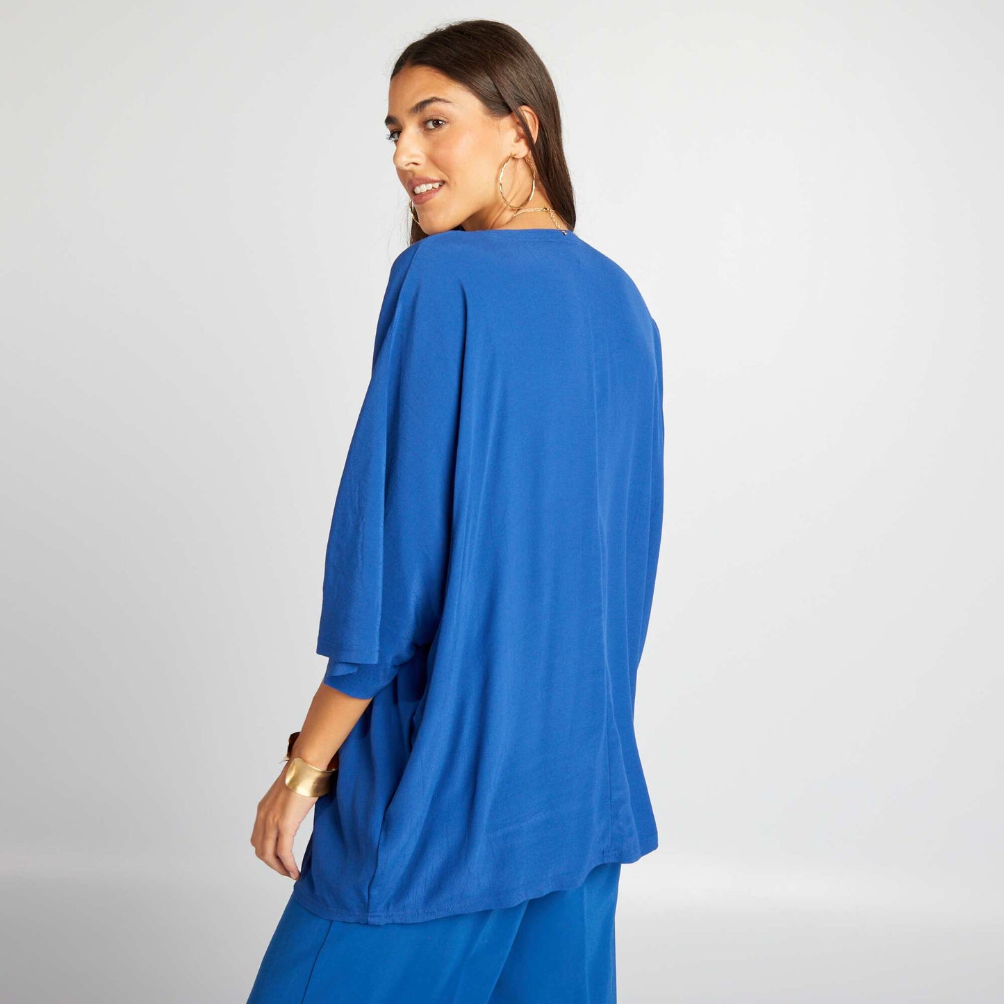 Roomy blouse with cap sleeves BLUE