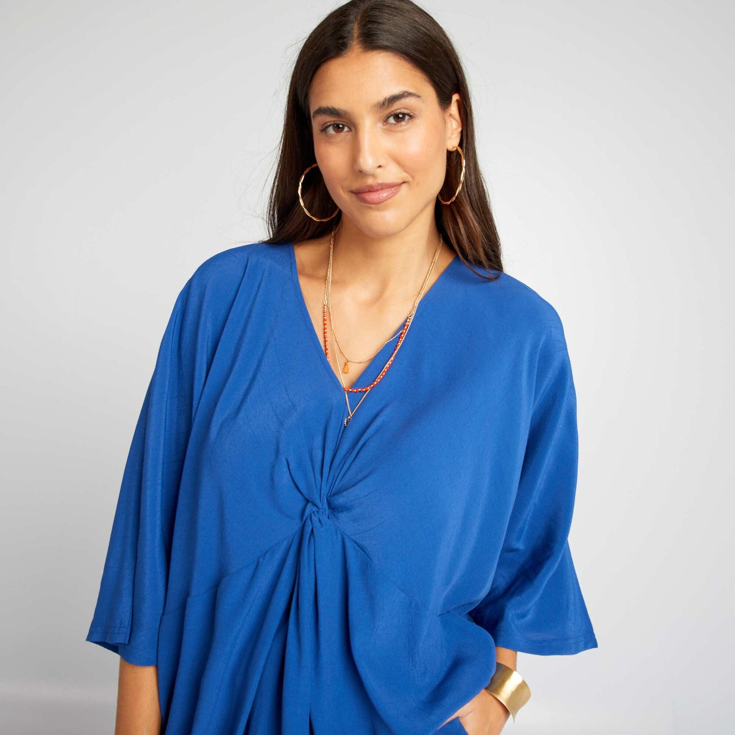 Roomy blouse with cap sleeves BLUE