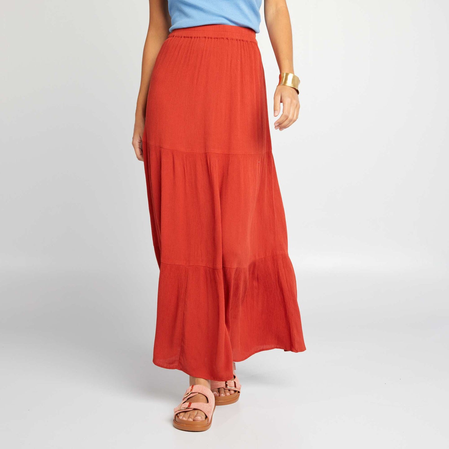 Long crepe knit skirt RED