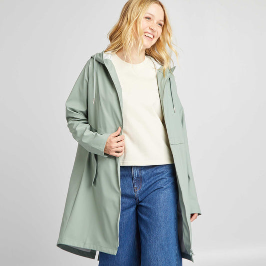 Long showerproof parka with reflective detailing GREEN