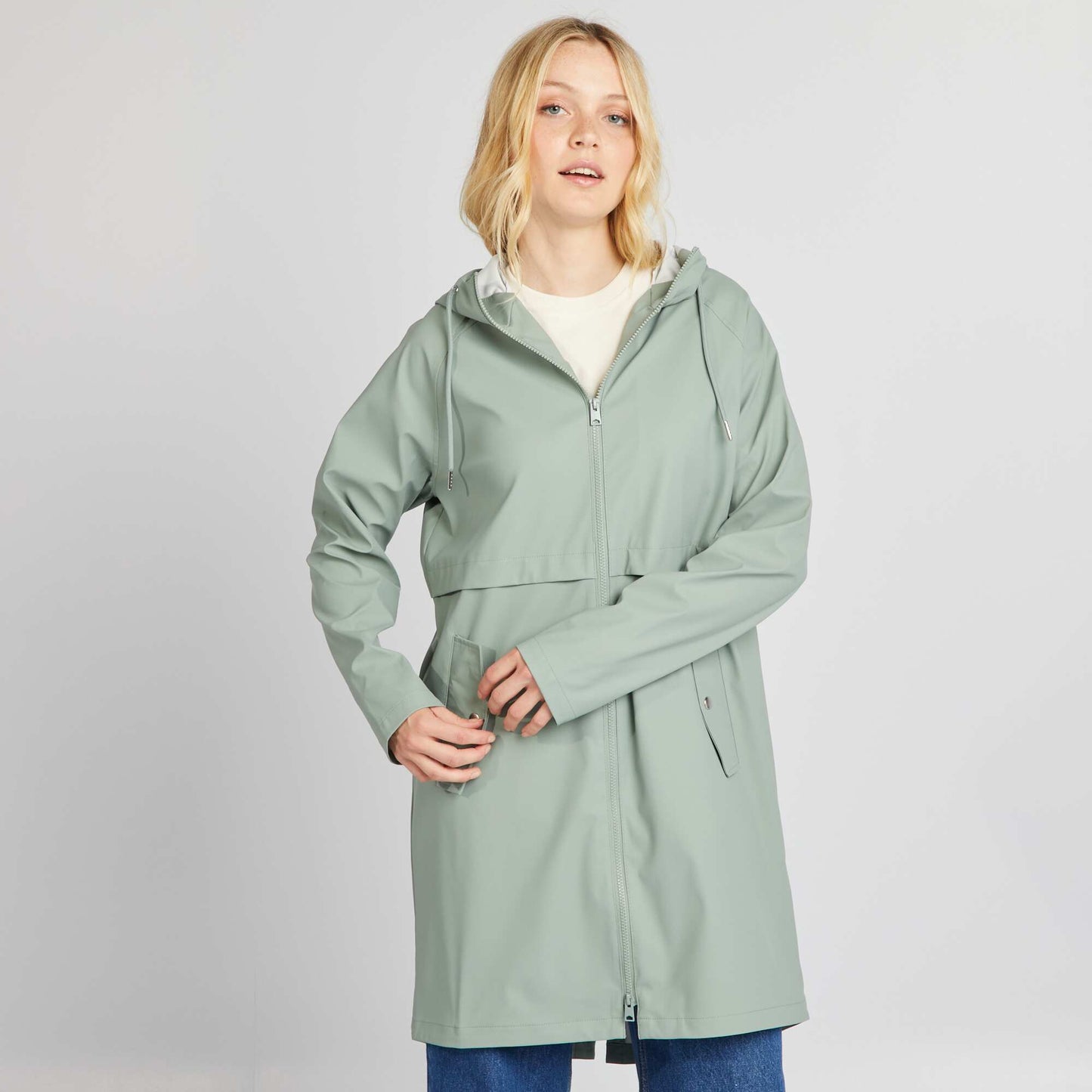 Long showerproof parka with reflective detailing GREEN