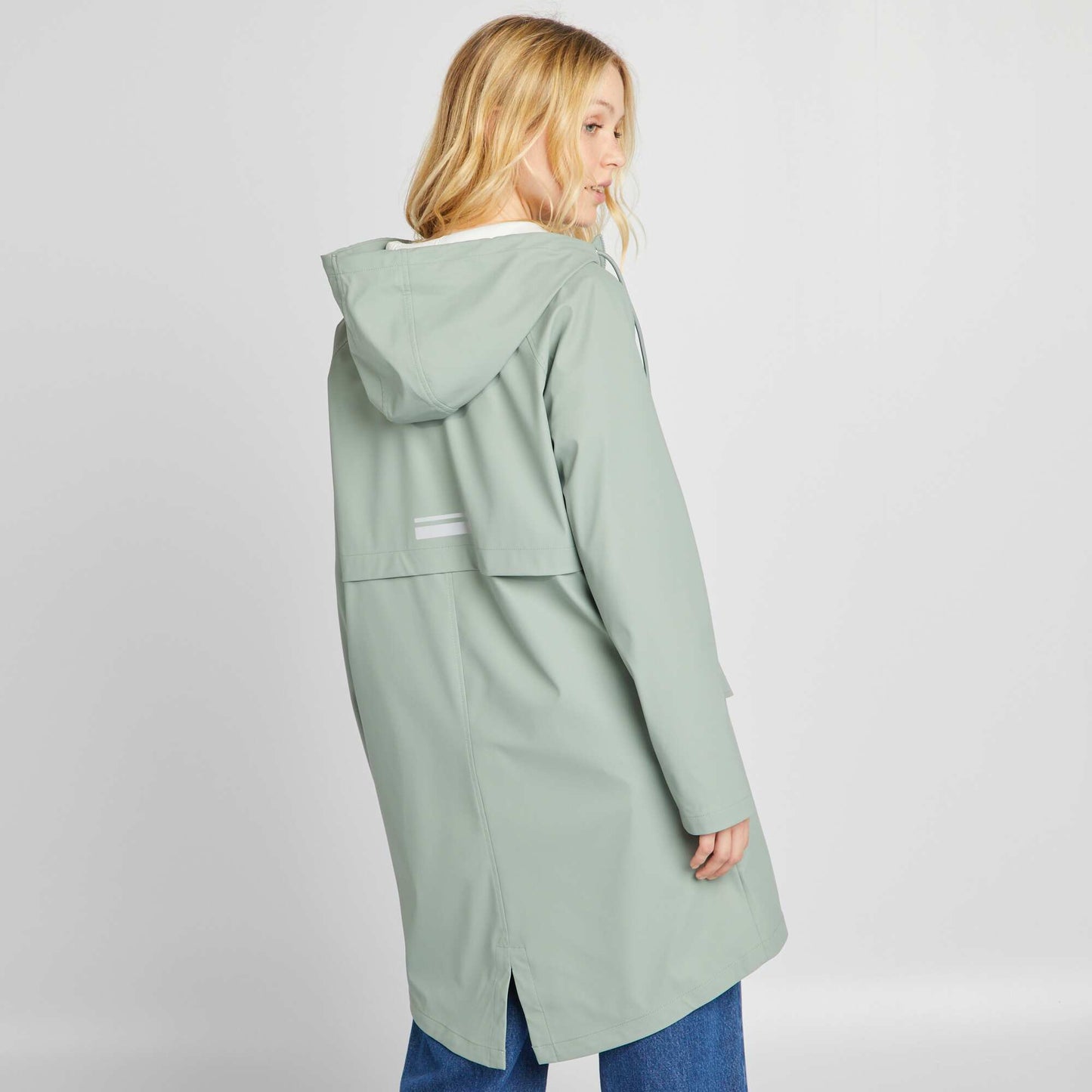 Long showerproof parka with reflective detailing GREEN