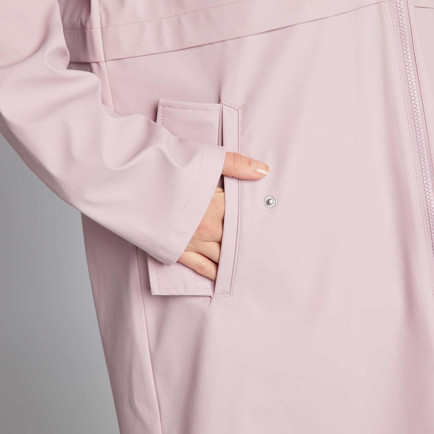 Long showerproof parka with reflective detailing PINK