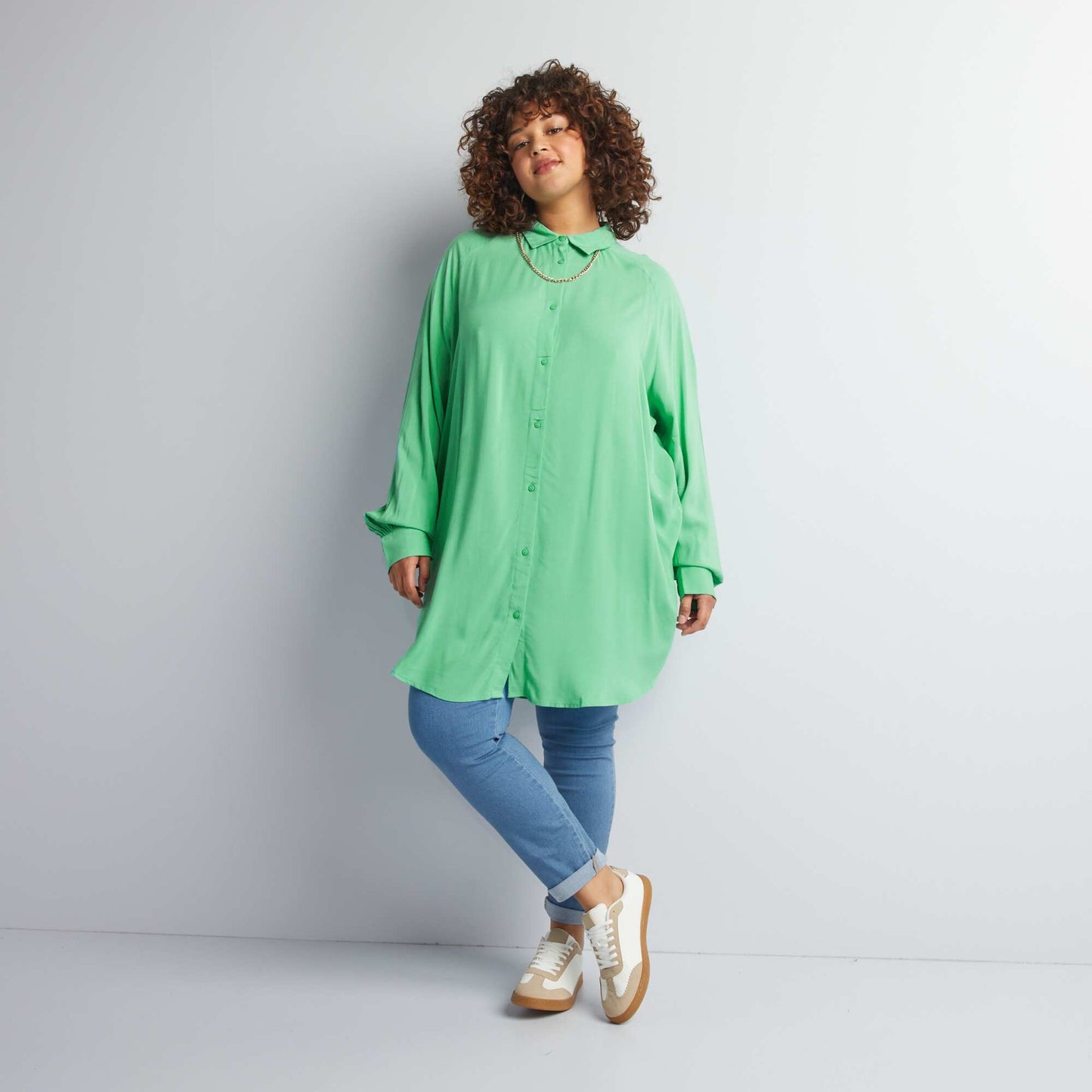 Longline shirt with long sleeves GREEN