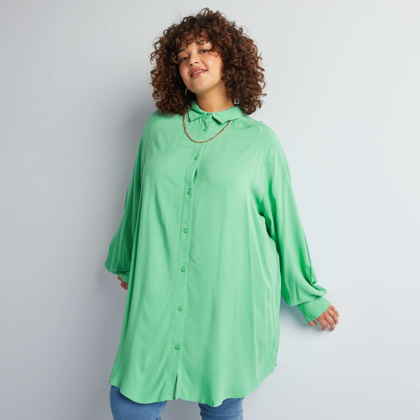 Longline shirt with long sleeves GREEN