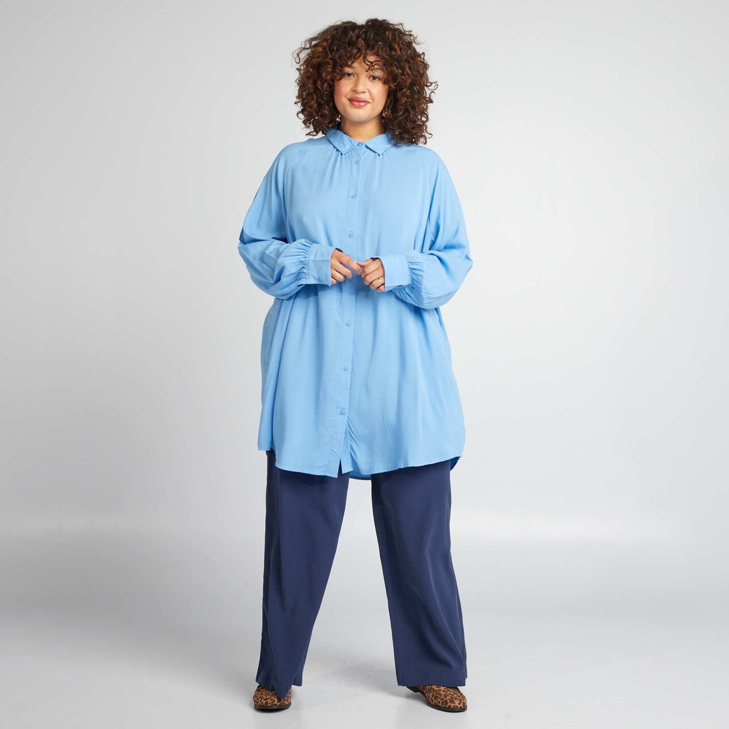 Longline shirt with long sleeves BLUE