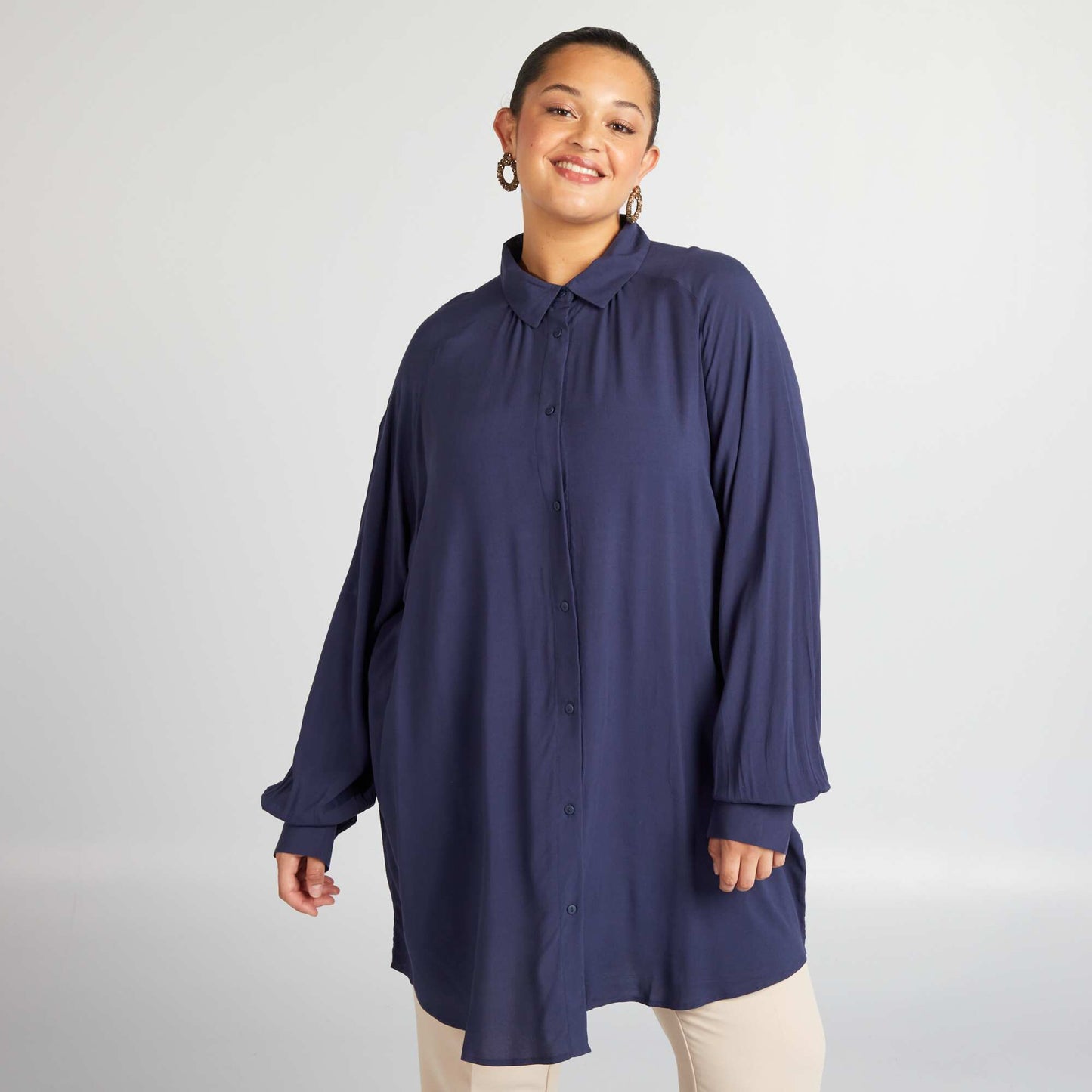 Longline shirt with long sleeves BLUE