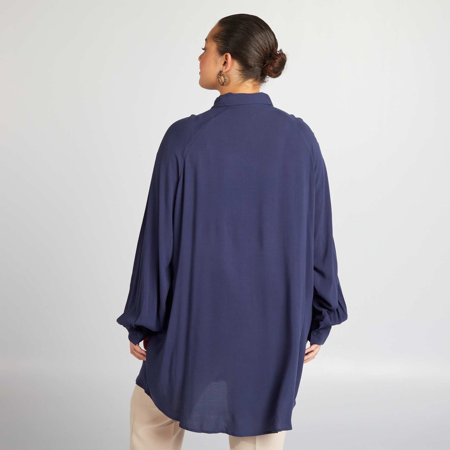 Longline shirt with long sleeves BLUE