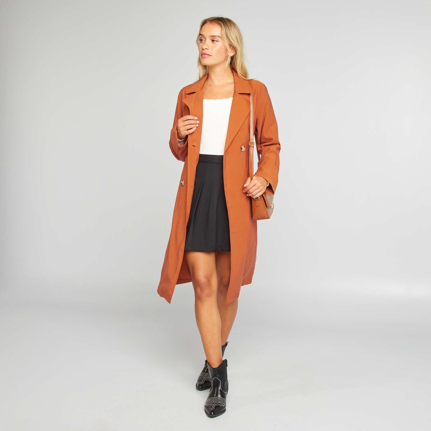 Long double-breasted trench coat ORANGE