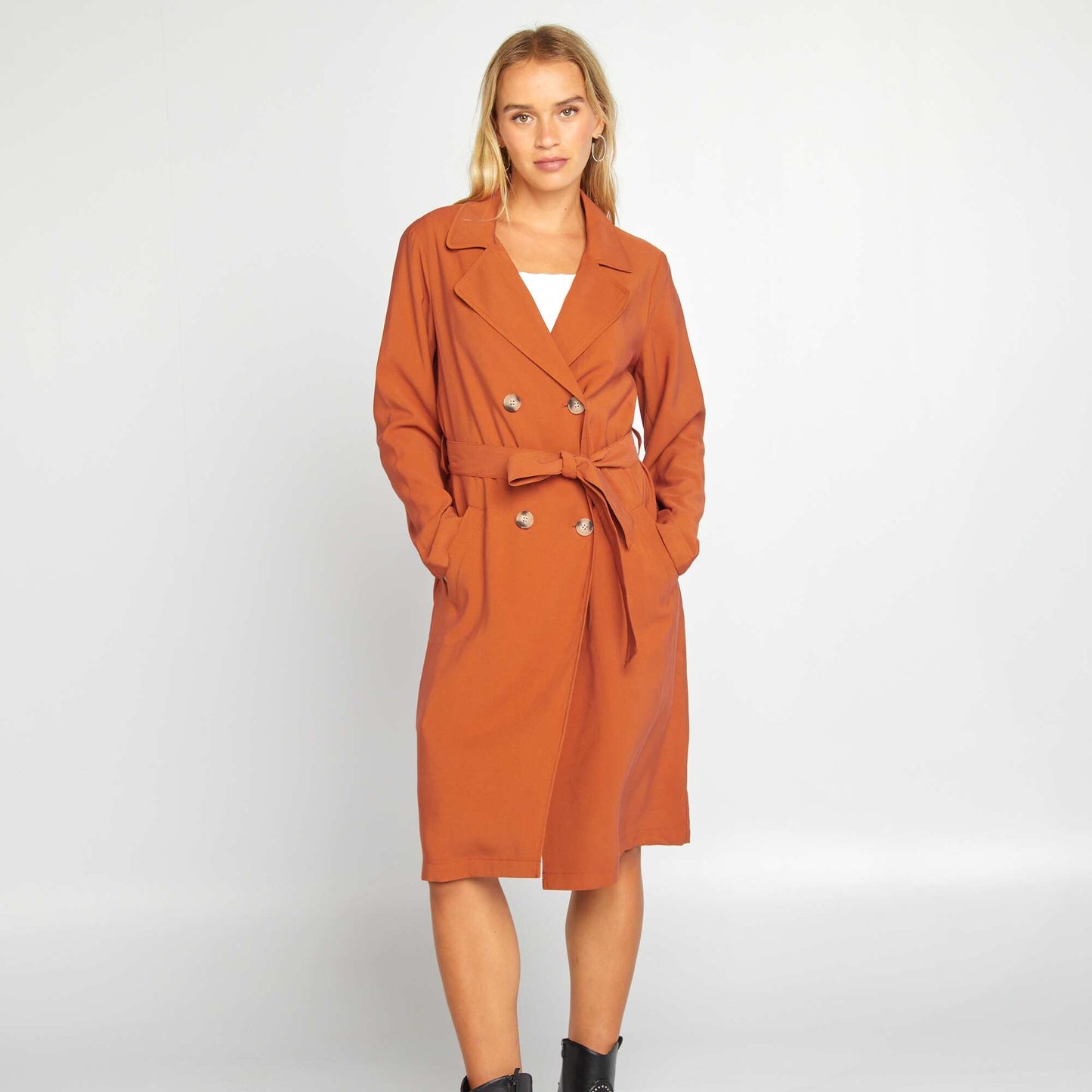 Long double-breasted trench coat ORANGE