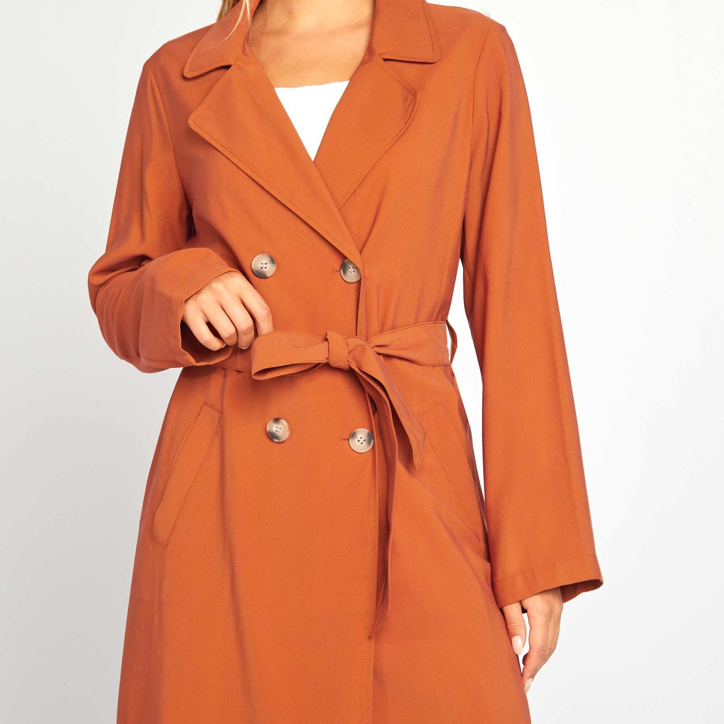 Long double-breasted trench coat ORANGE