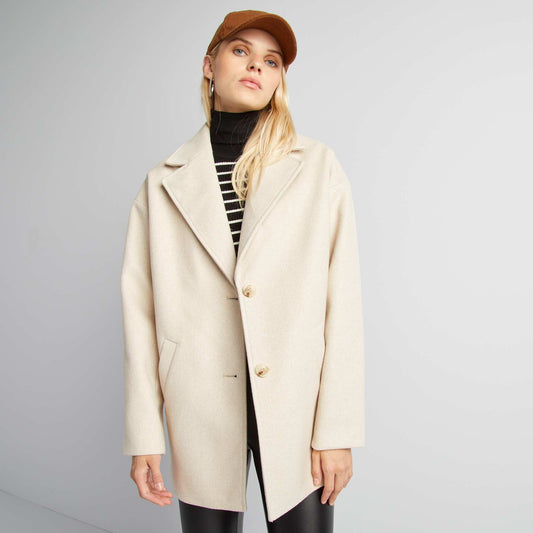 Wool-effect mid-length coat BEIGE