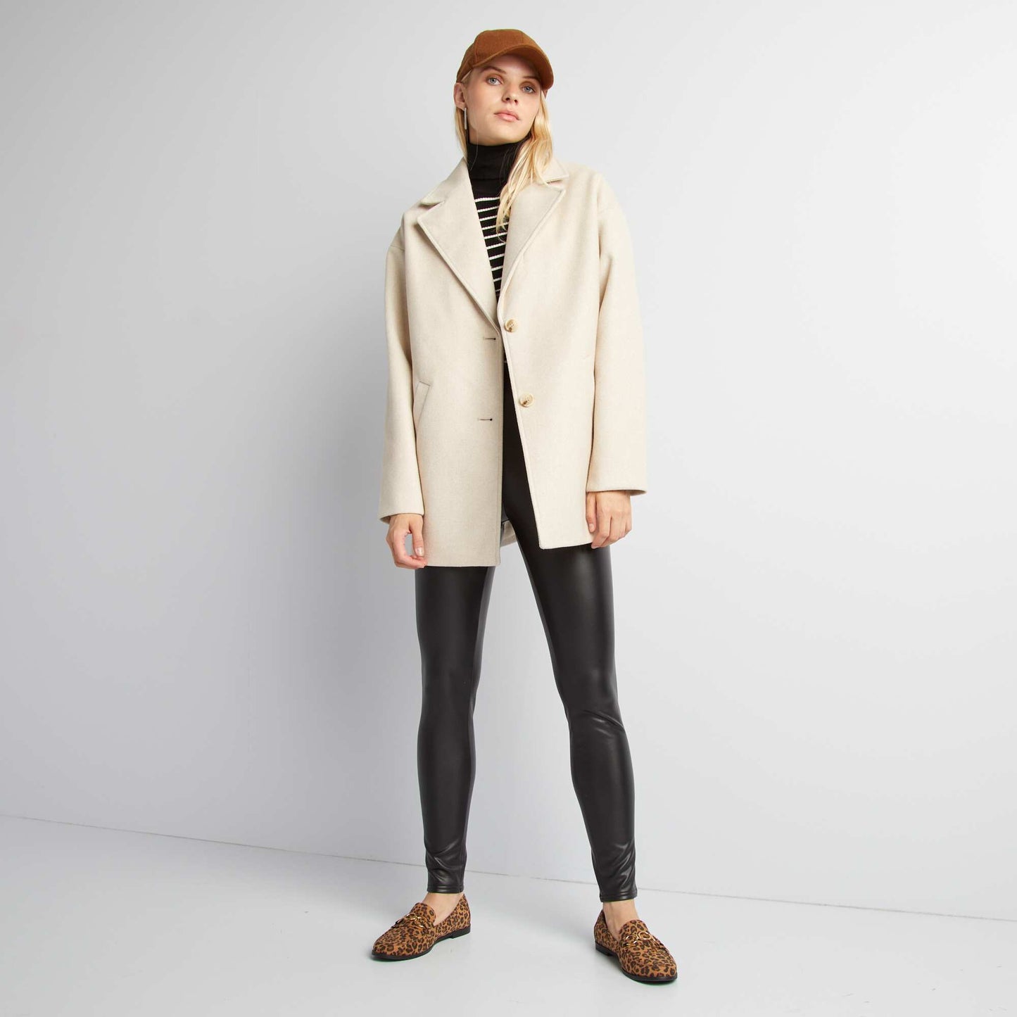 Wool-effect mid-length coat BEIGE