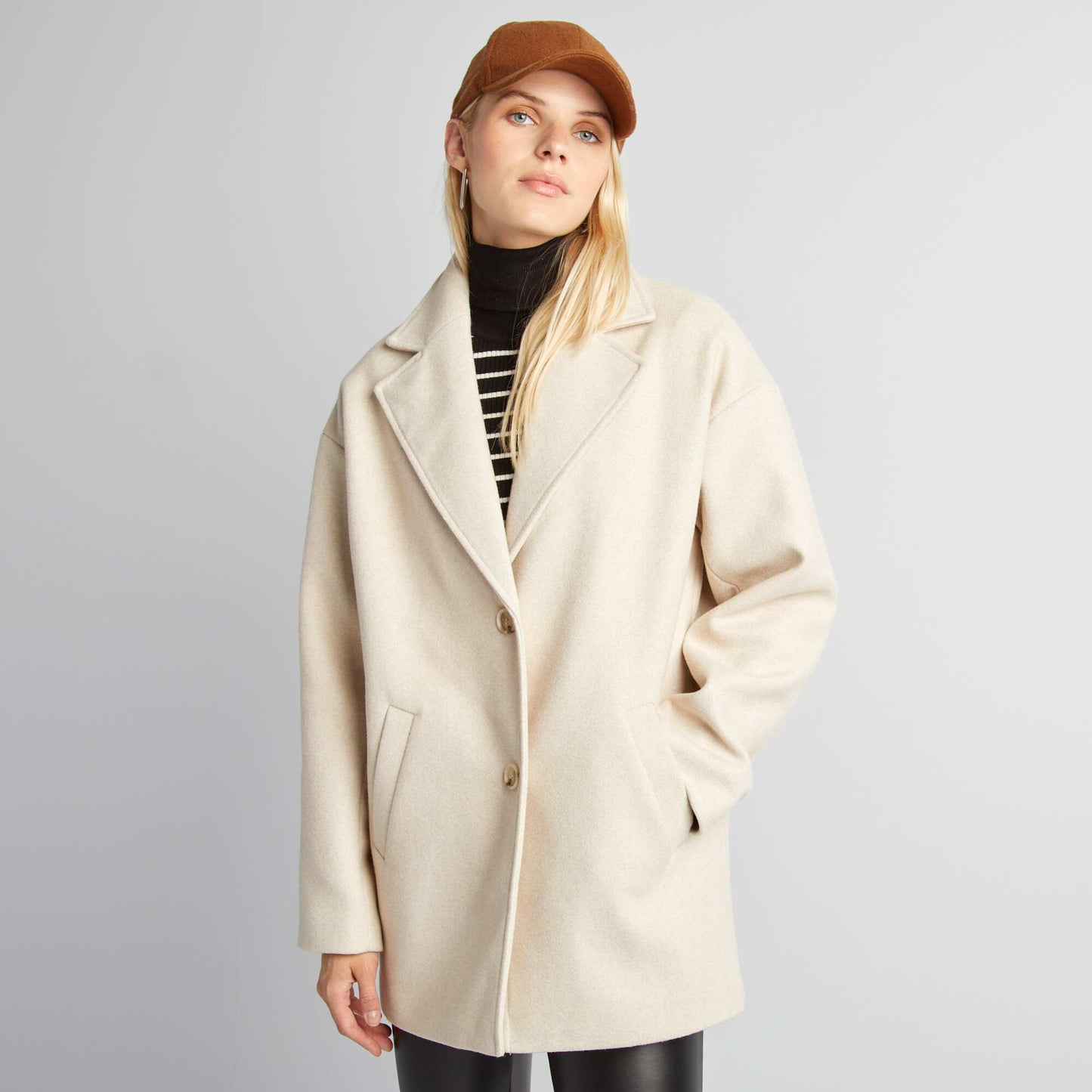 Wool-effect mid-length coat BEIGE