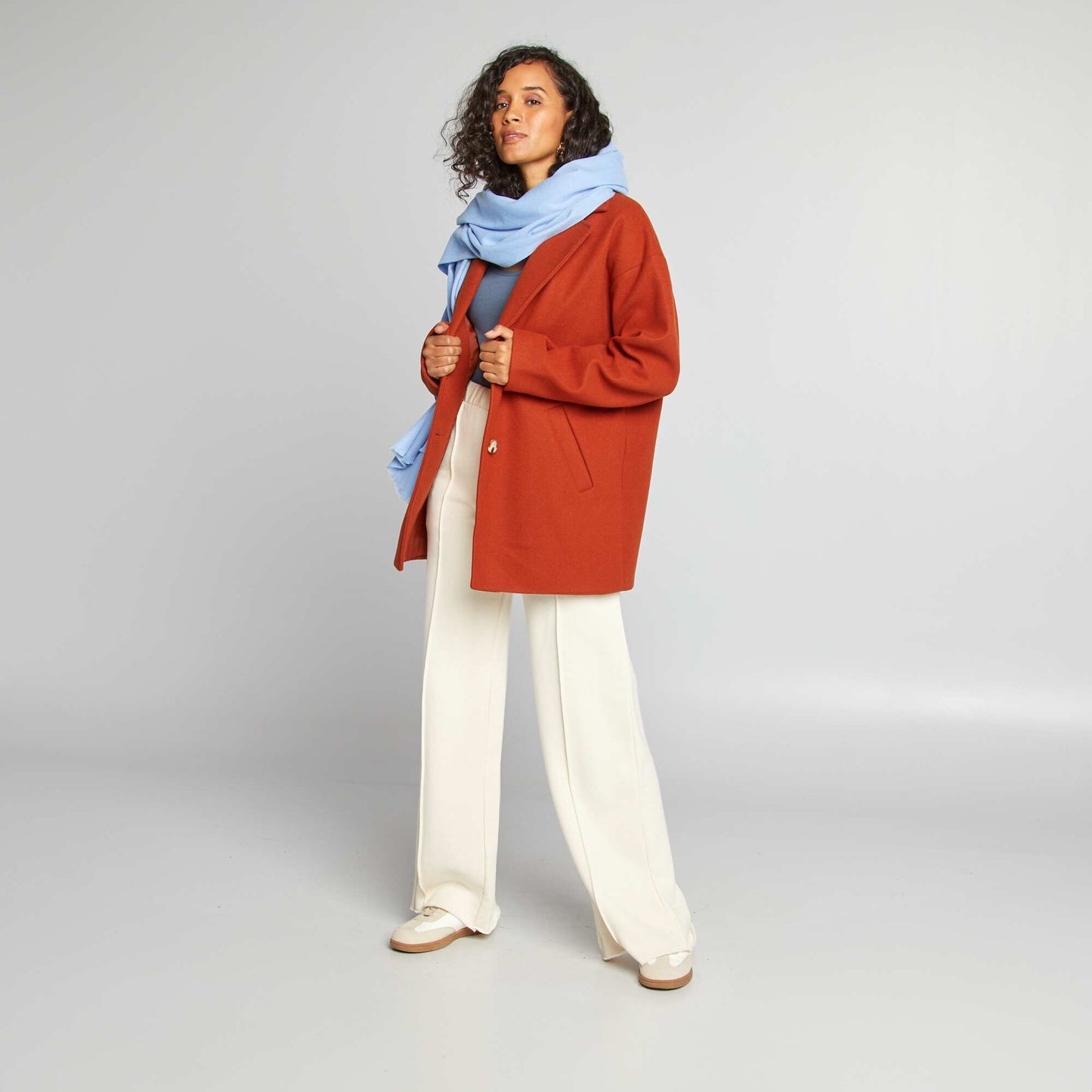 Wool-effect mid-length coat ORANGE