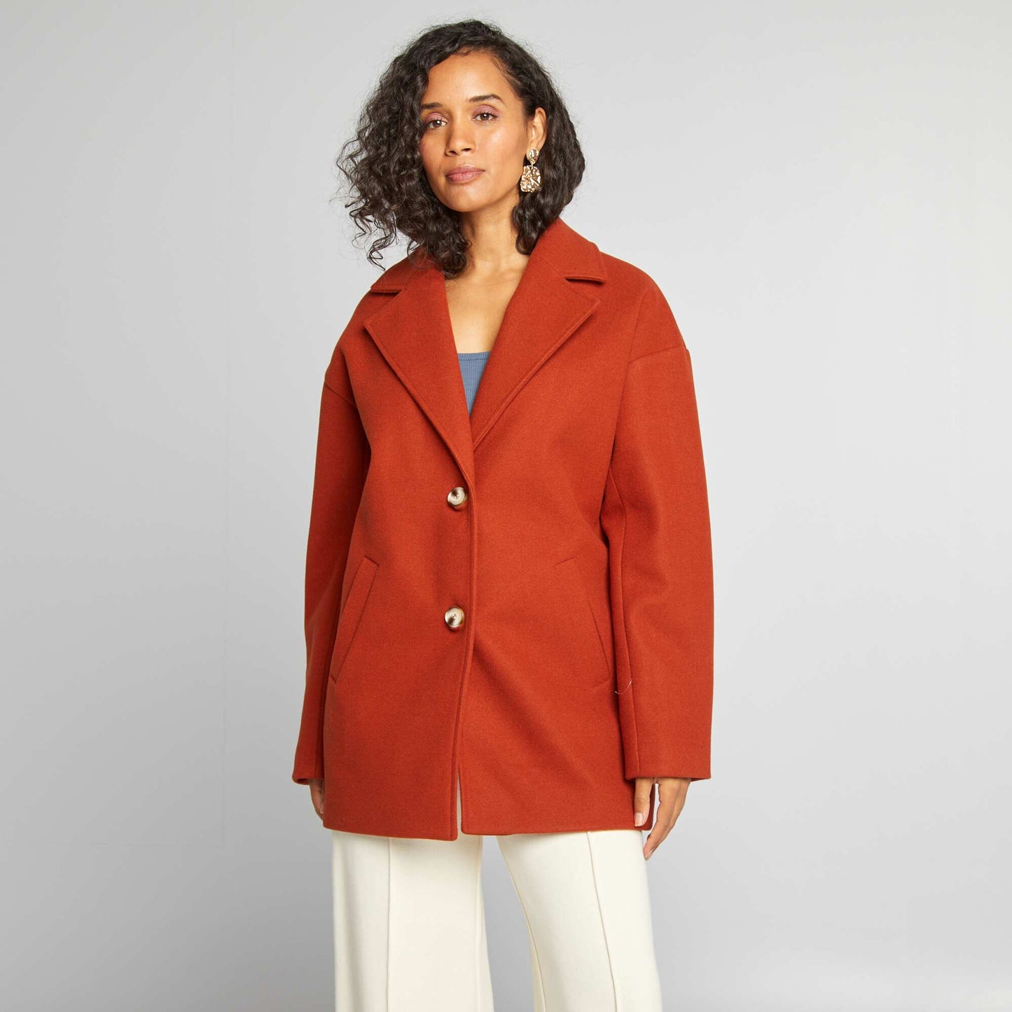 Wool-effect mid-length coat ORANGE