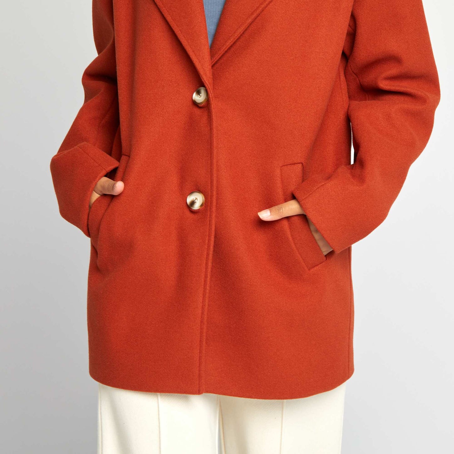 Wool-effect mid-length coat ORANGE