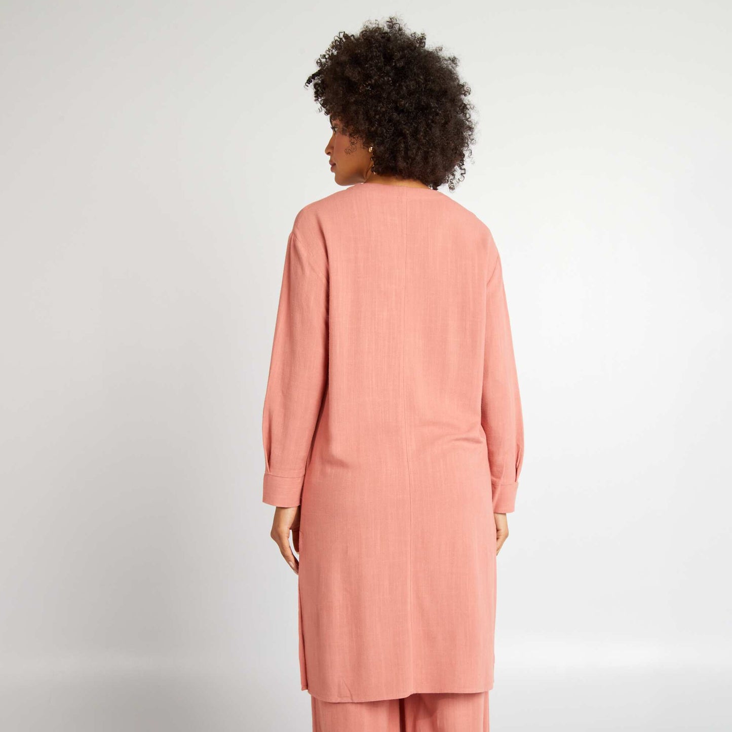 Linen-blend dress with slits PINK