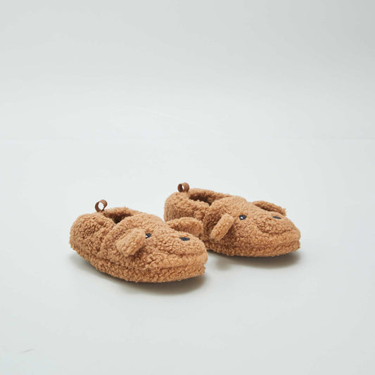 Novelty sherpa slippers BROWN