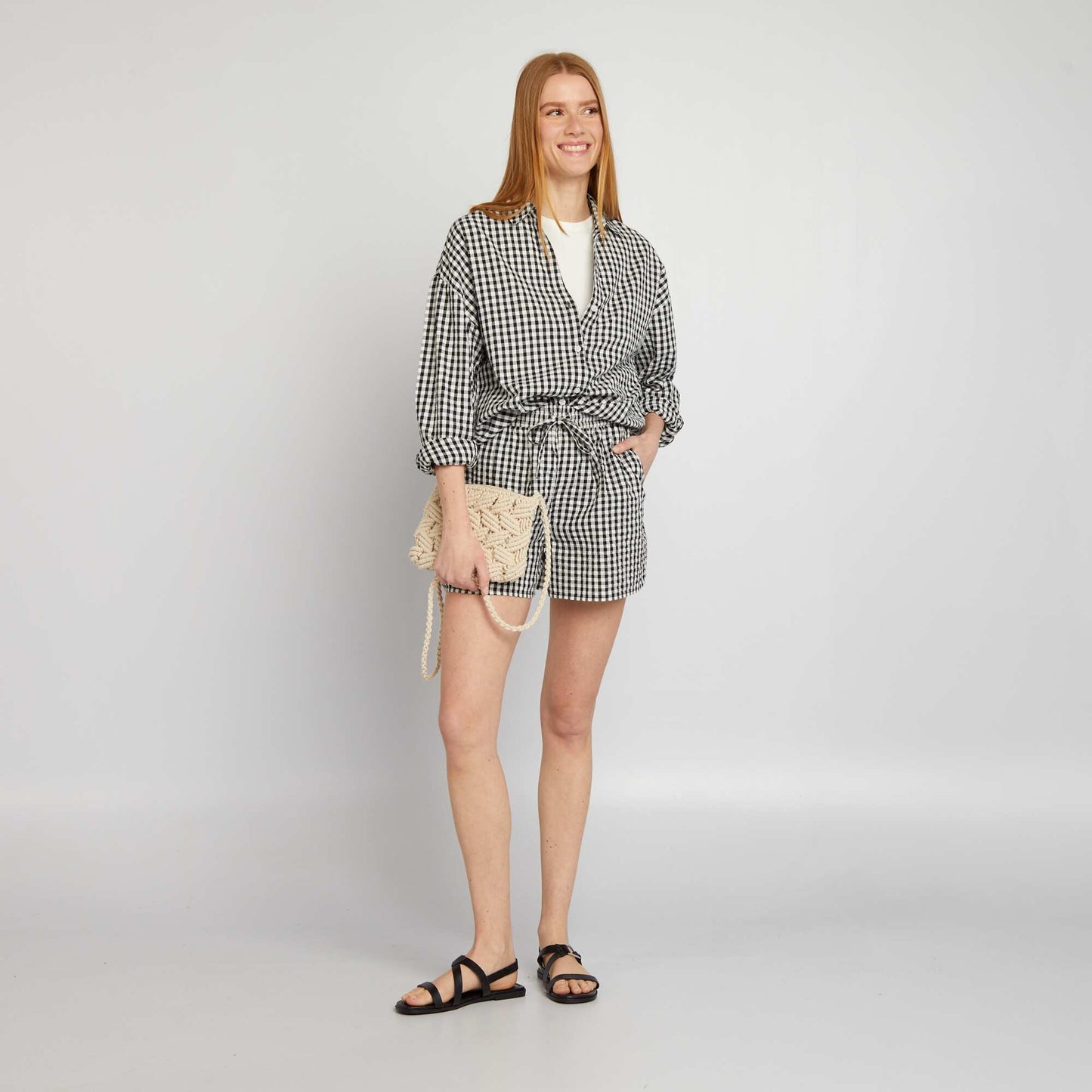 Gingham print waffled shorts BLACK