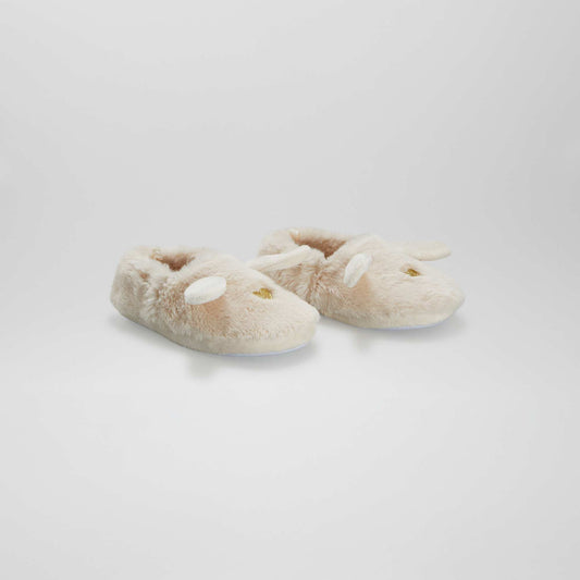 Animal design elasticated slippers BEIGE