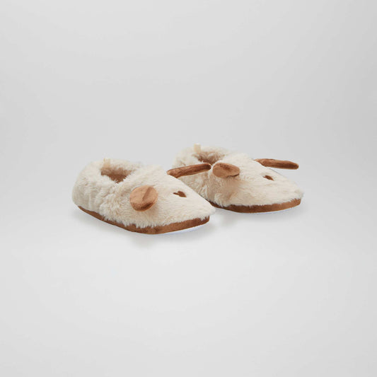 Animal design elasticated slippers BROWN