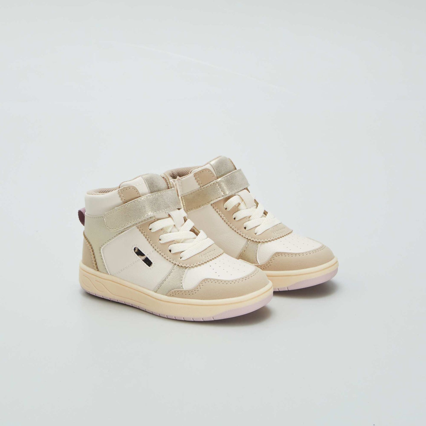 High-top trainers with hook-and-loop and lace-up fastening beige