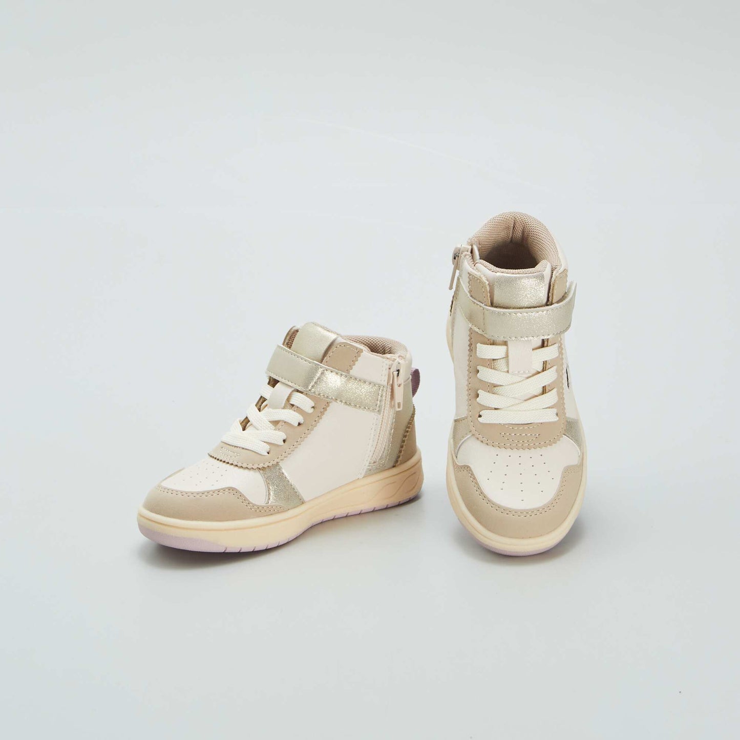 High-top trainers with hook-and-loop and lace-up fastening beige