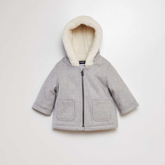 Wool-effect coat with sherpa lining GREY