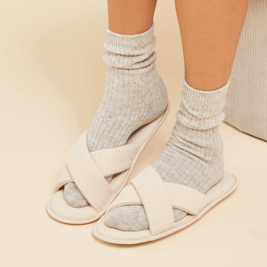 Cotton gauze mule slippers BEIGE