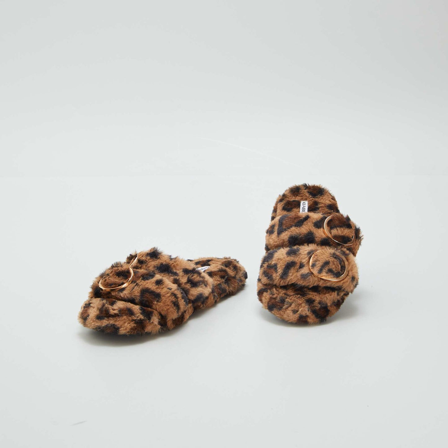 Furry leopardskin slippers BEIGE