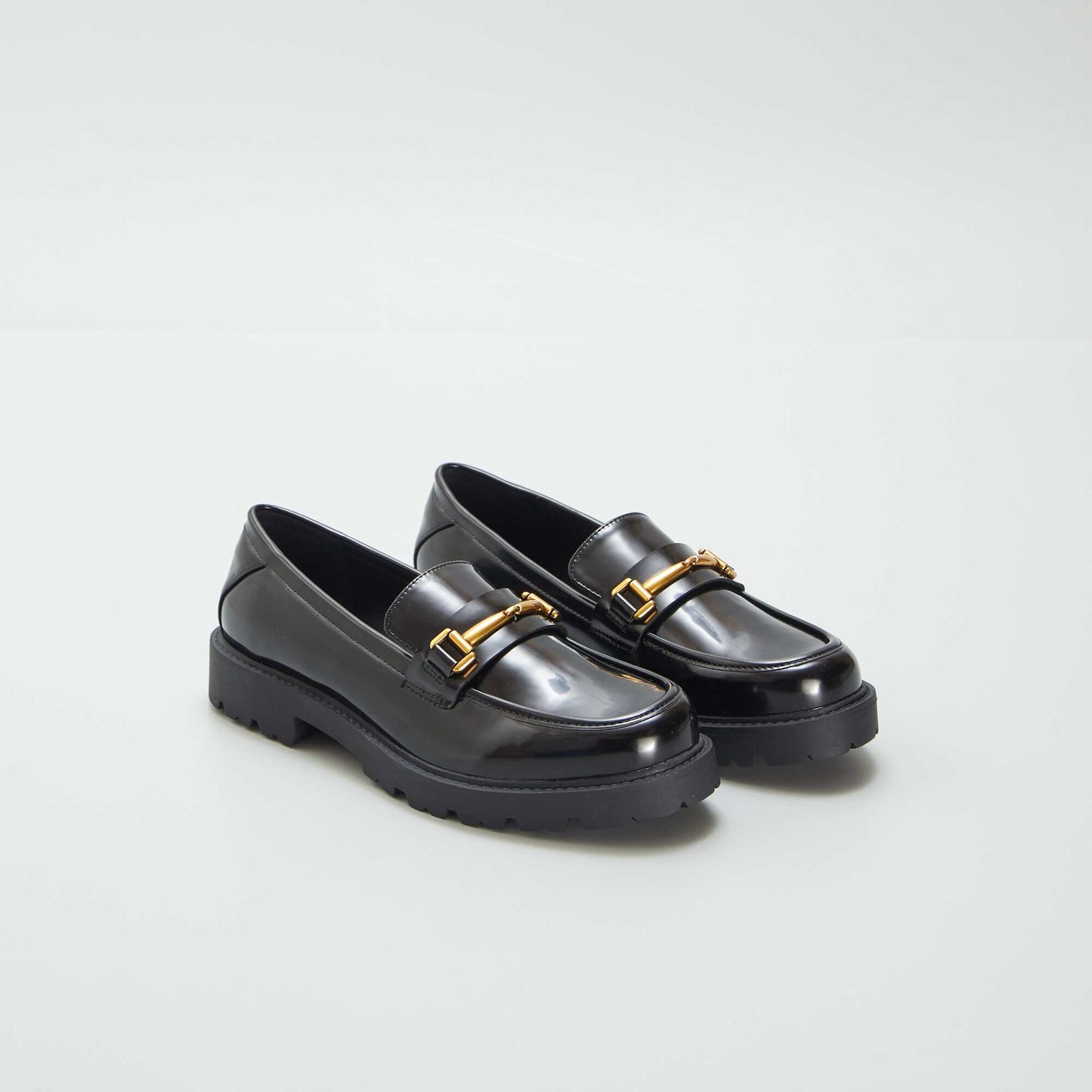 Patent loafers with gold-coloured jewel detail black