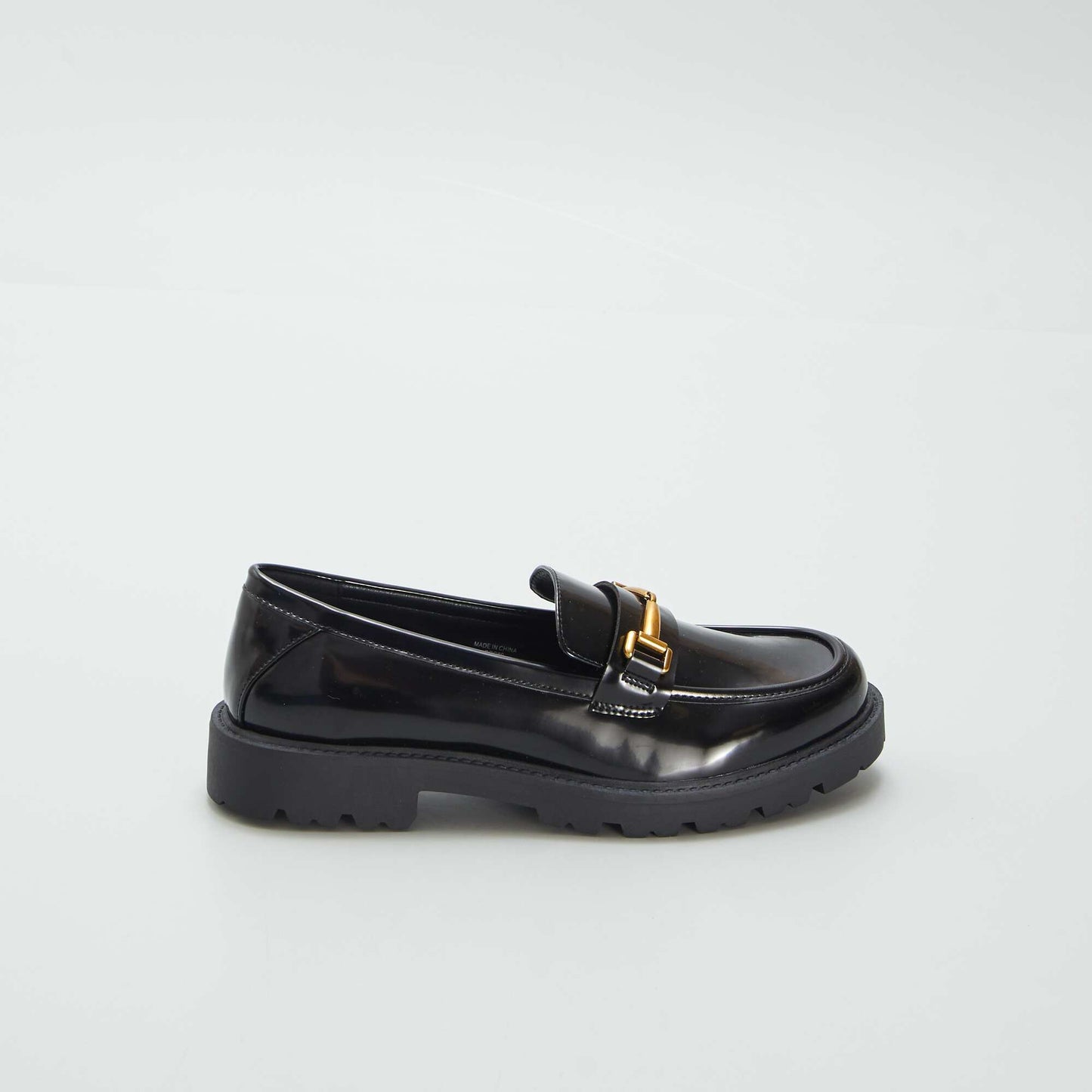 Patent loafers with gold-coloured jewel detail black