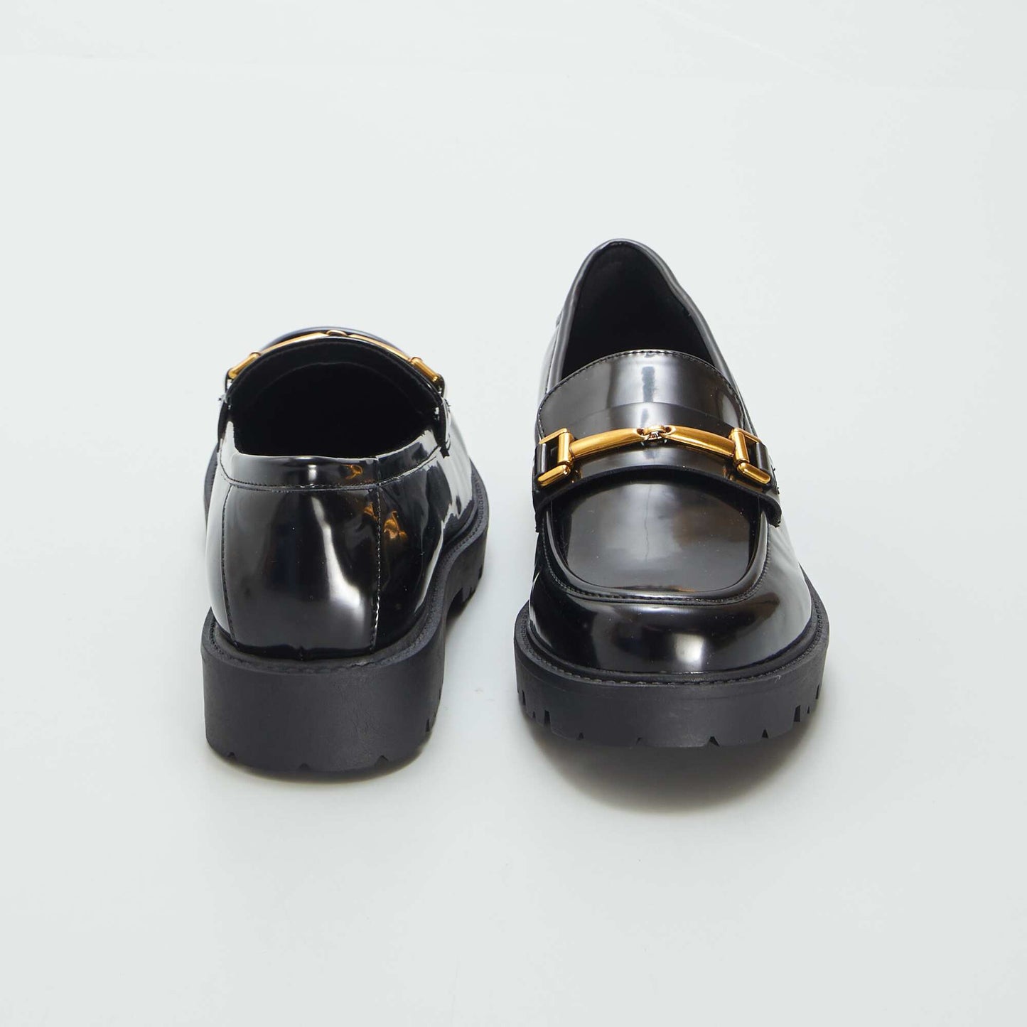 Patent loafers with gold-coloured jewel detail black