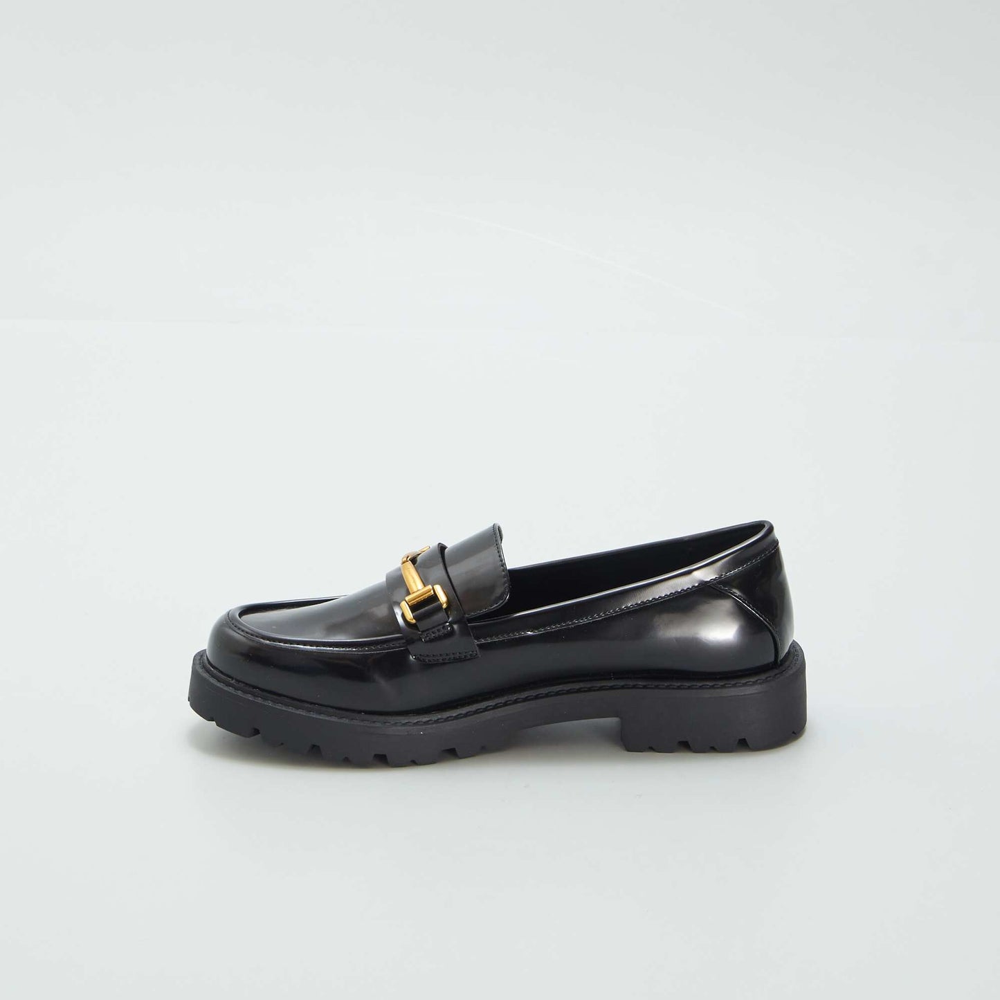 Patent loafers with gold-coloured jewel detail black