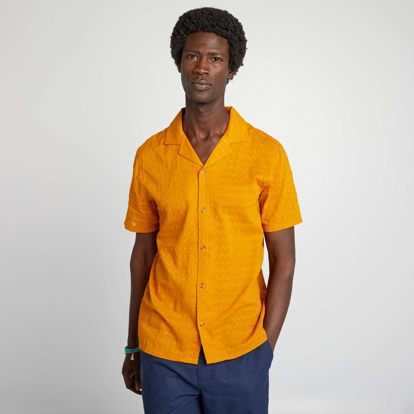 Textured short-sleeved shirt YELLOW