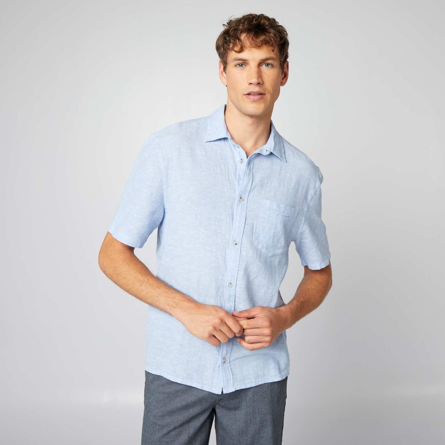 Linen-blend shirt BLUE