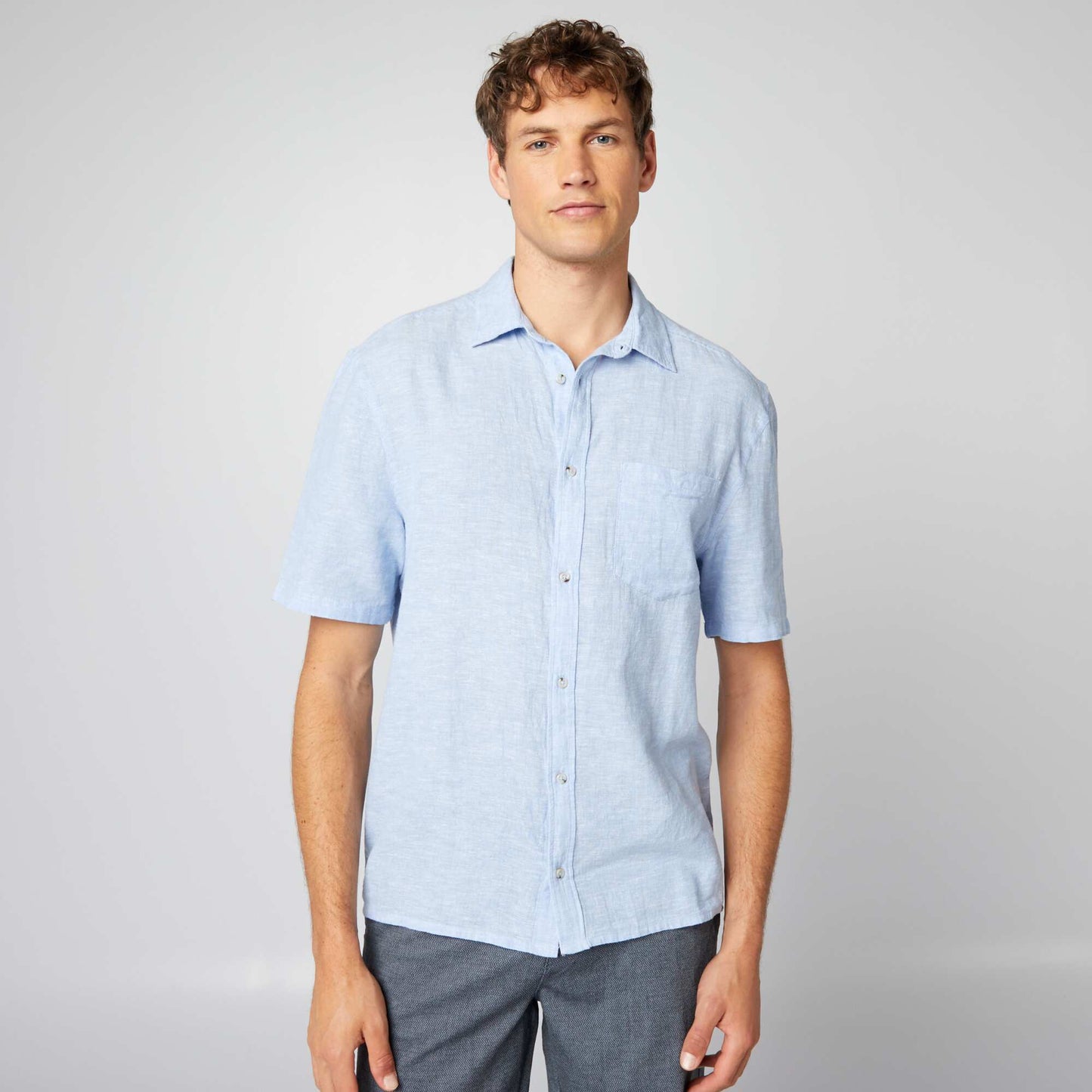 Linen-blend shirt BLUE