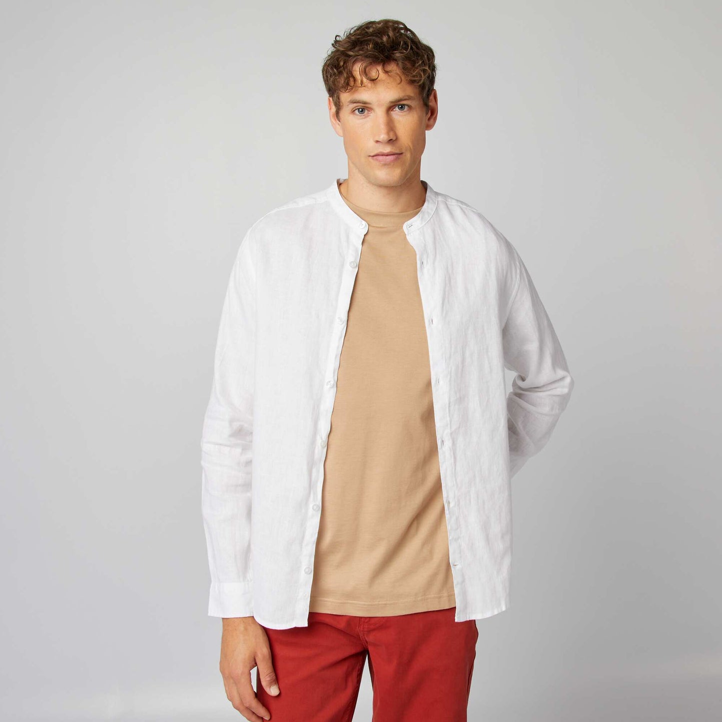 Plain mandarin collar shirt white